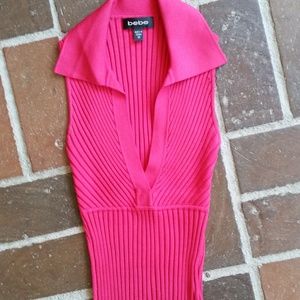 Bebe Collared, V-neck Knit Top